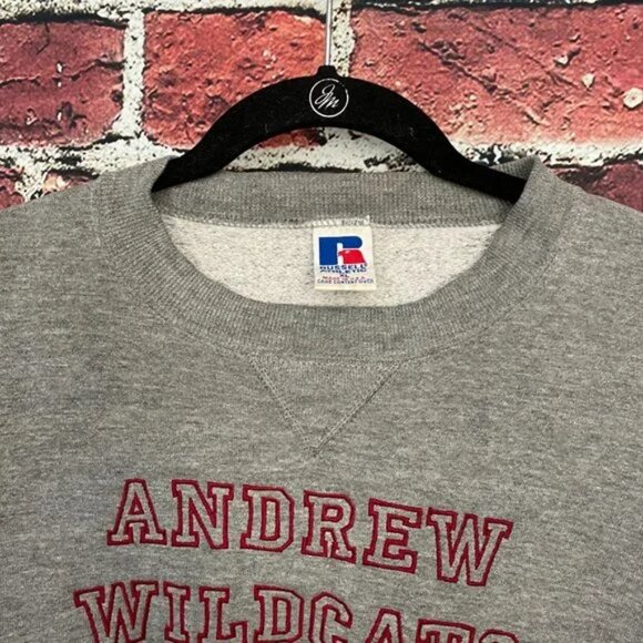 Vintage Crew Neck Sweater Russell Athletic XL Made in USA Andrew Wildcats Gray 9 - Picture 3 of 8